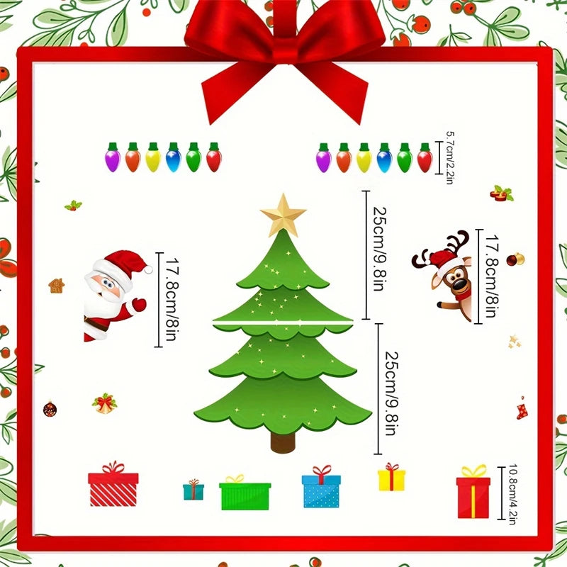 Christmas-themed product packaging with a tree, Santa Claus, and presents on a white background.
