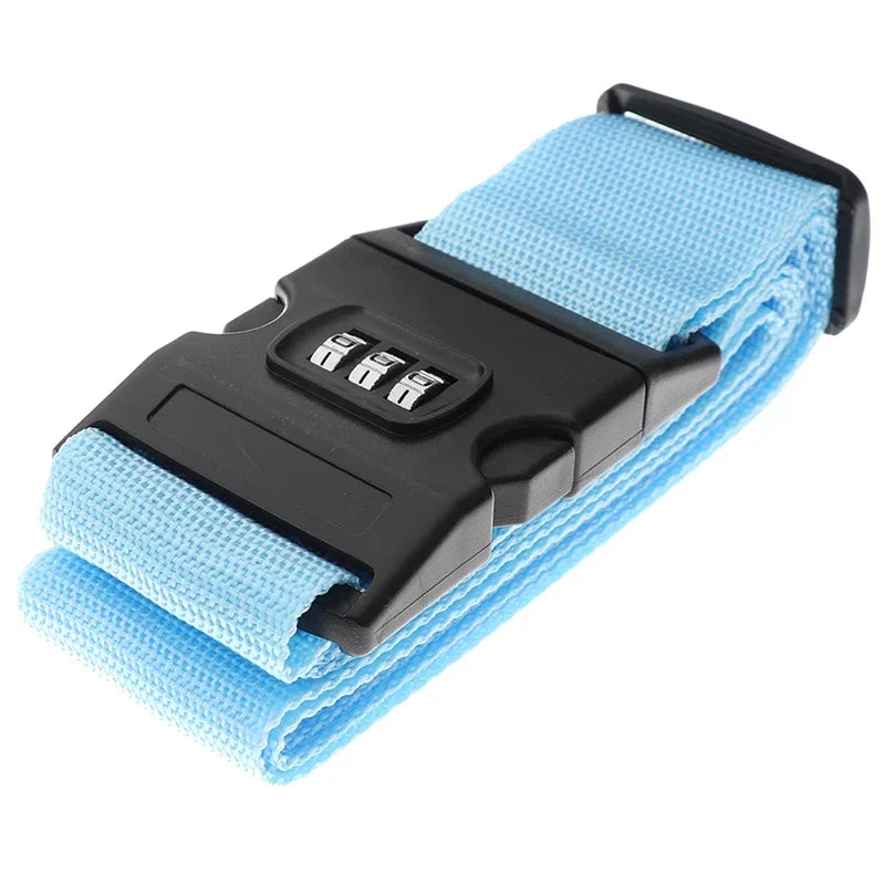 Blue strap with a black combination lock on a white background