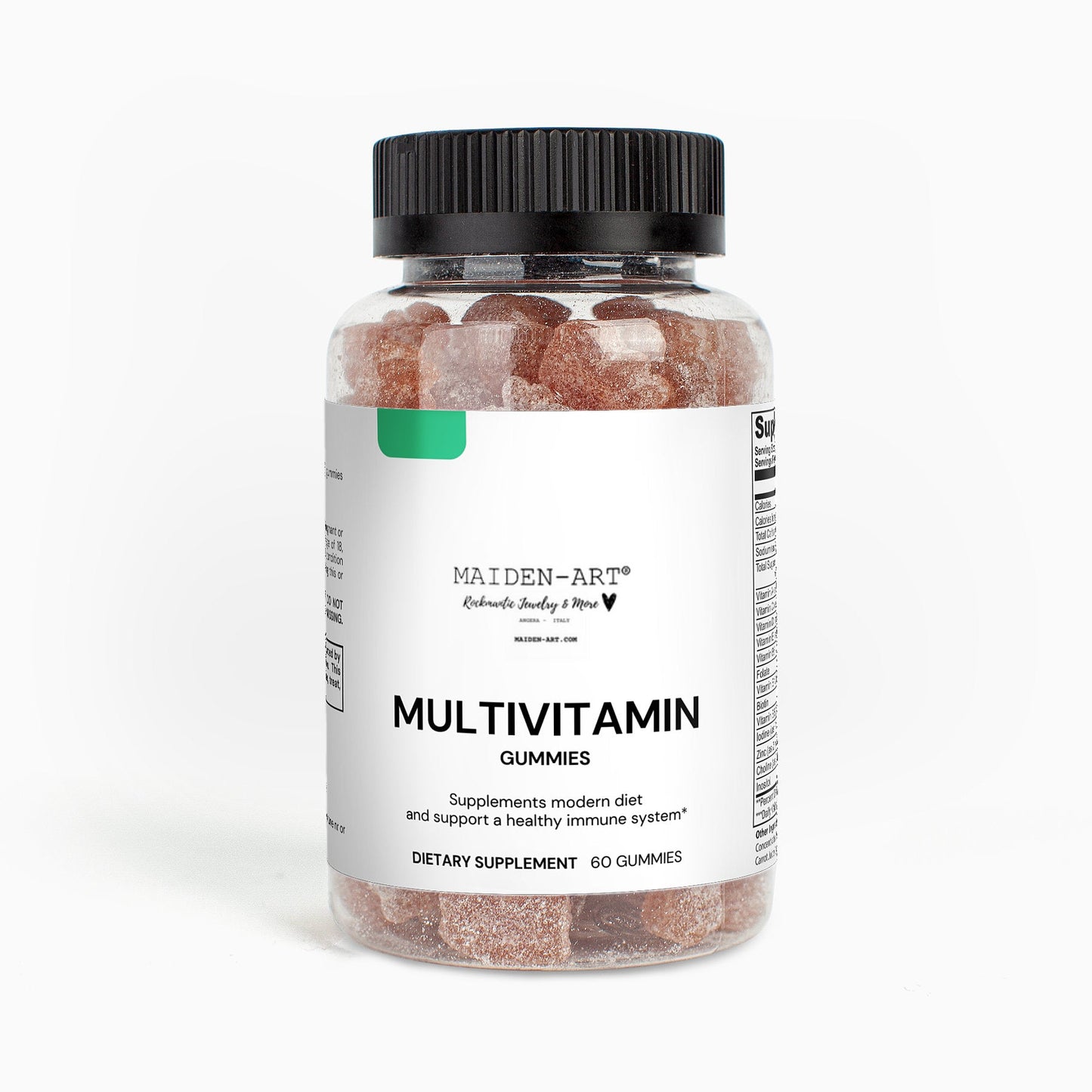 Bottle of Maiden-Are Multivitamin Gummies on a white background