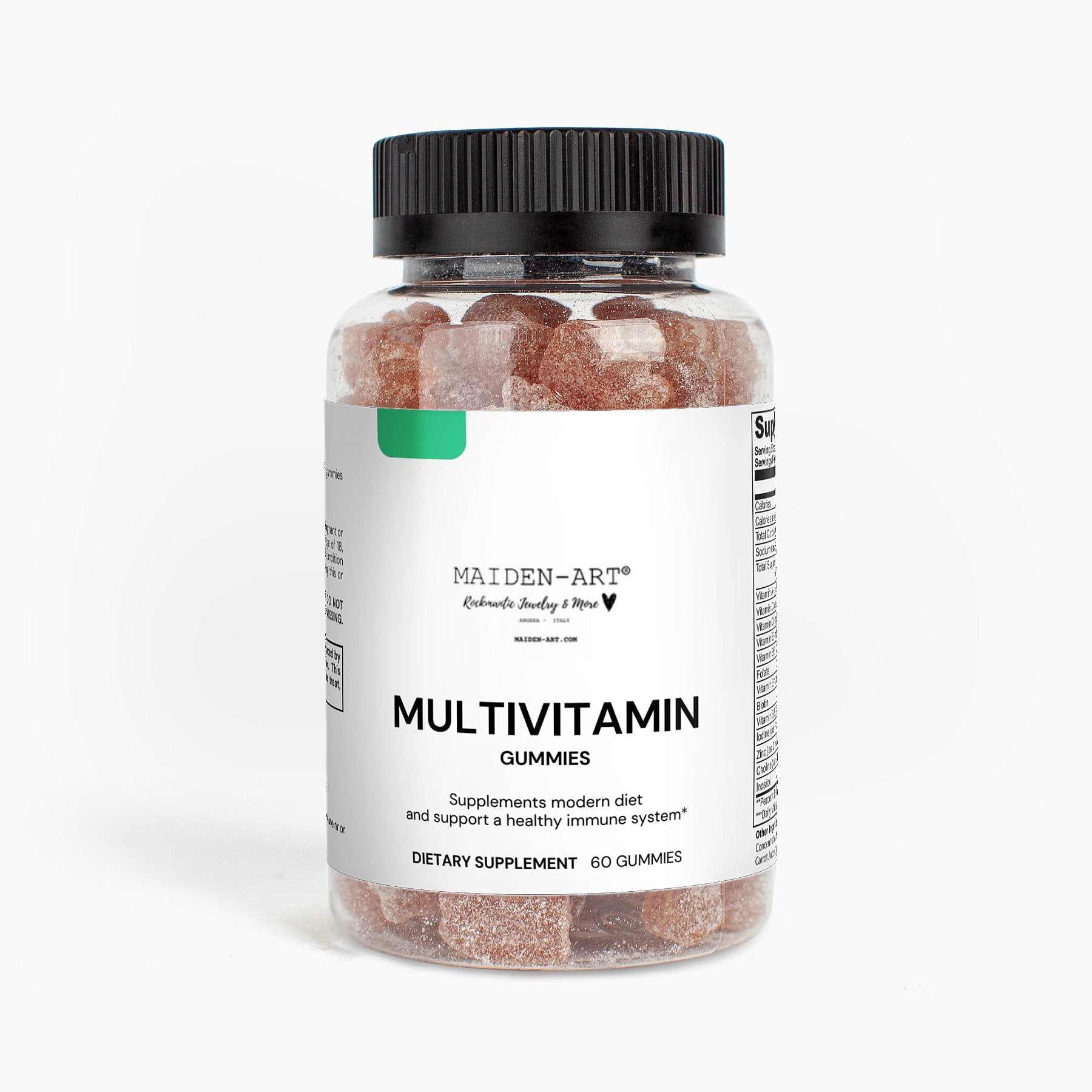 Bottle of Maiden-Are Multivitamin Gummies on a white background