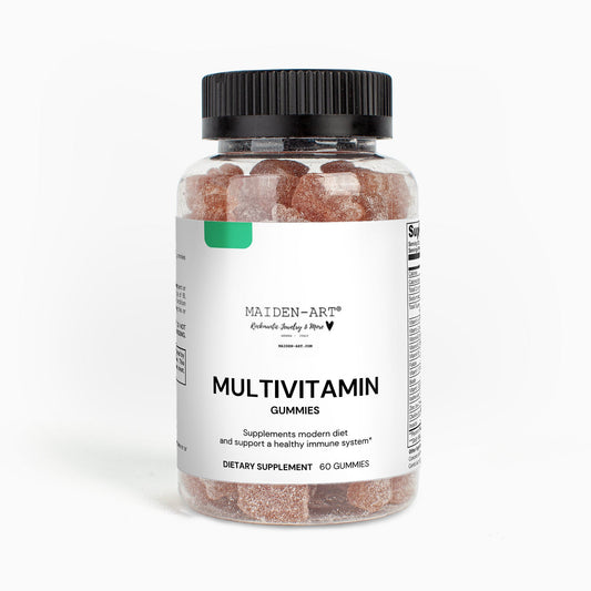 Bottle of Maiden-Are Multivitamin Gummies on a white background