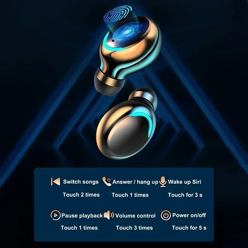 New Bluetooth Headphones 9D Stereo High Bass Sport Earphones Handfree Touch Control Tws Wireless Earbuds Waterproof Headset