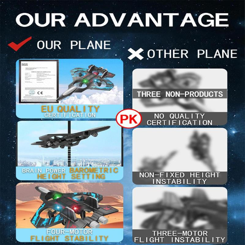 Comparison chart highlighting the advantages of a plane over other planes with text and icons.