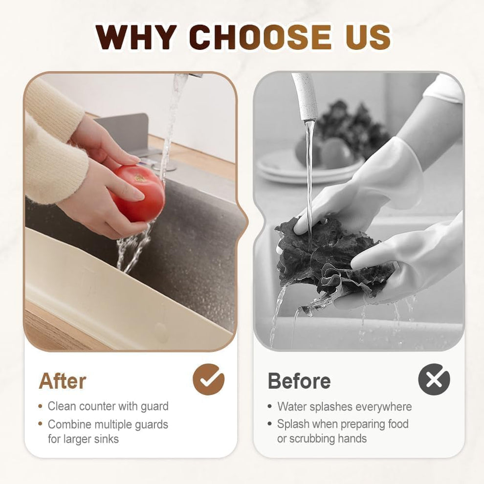 Before and after comparison of cleaning a kitchen sink with a guard.