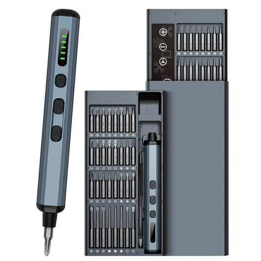 Electrical screwdriver set with interchangeable bits on a white background