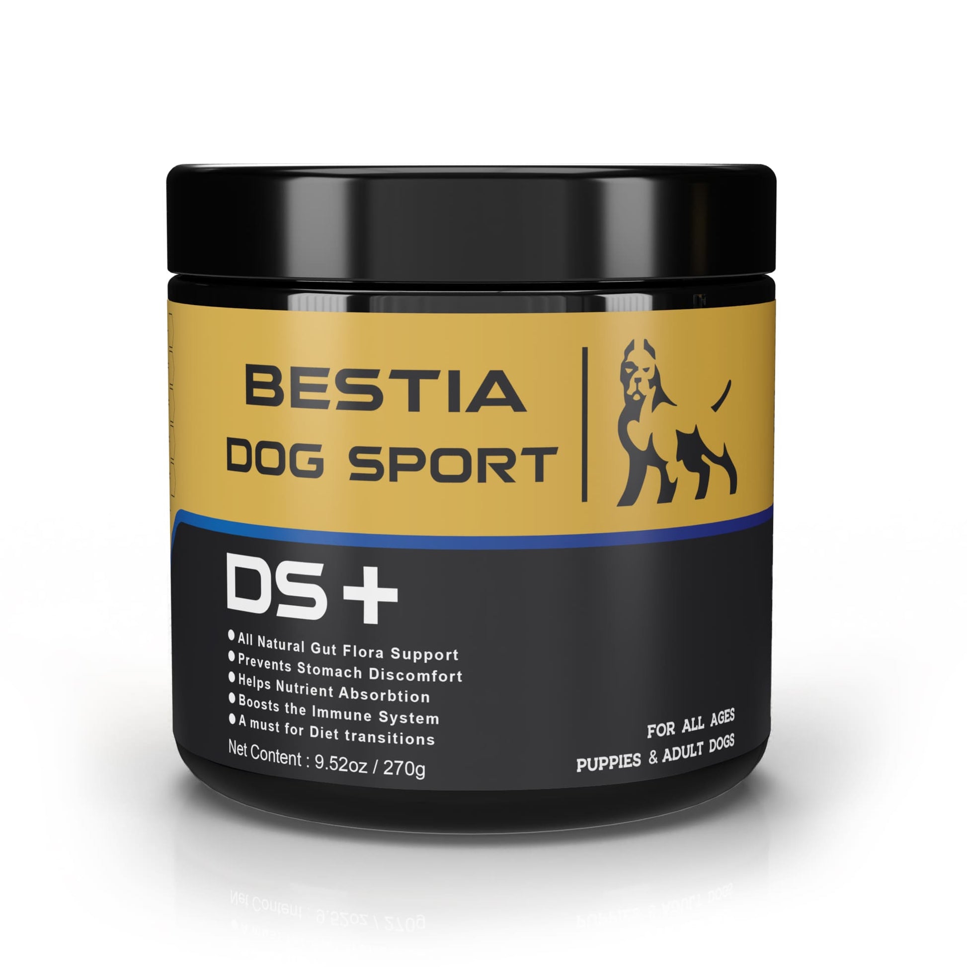 Container of Bestia Dog Sport DS+ on a white background