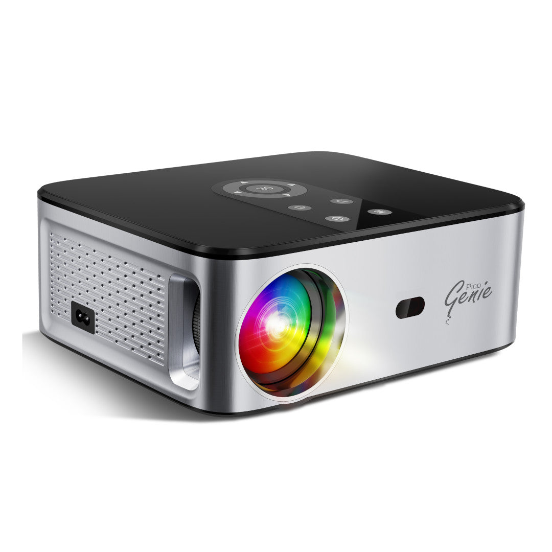 Small projector with rainbow light on a white background