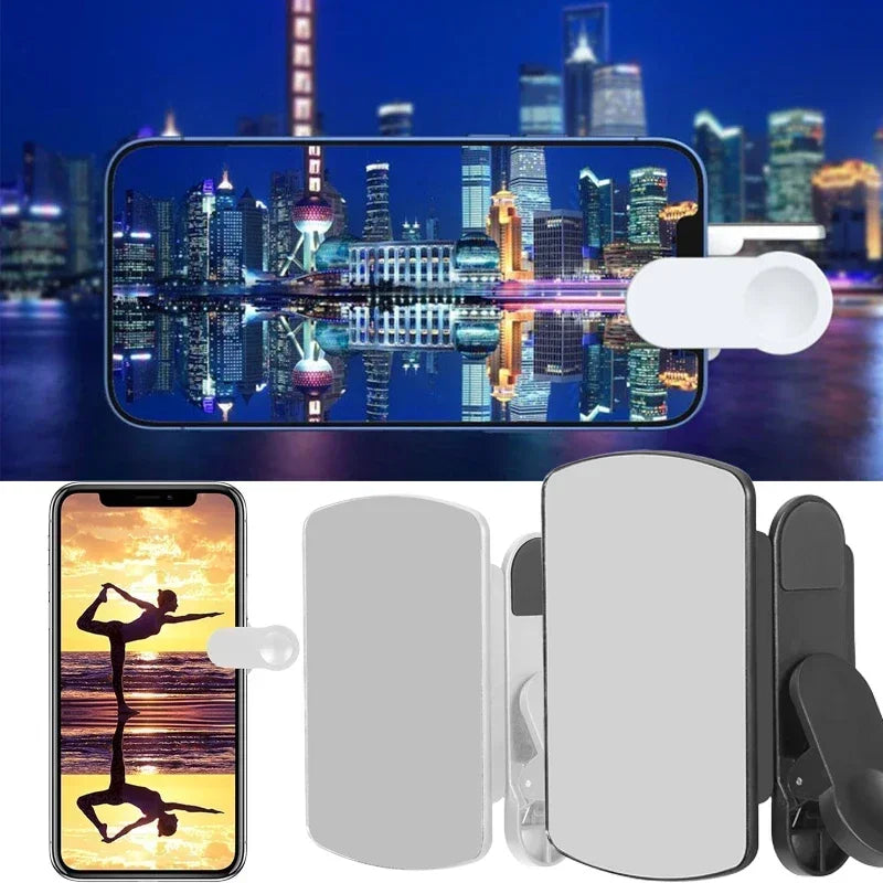 Phone holder with smartphone displaying cityscape and yoga-themed phone case.