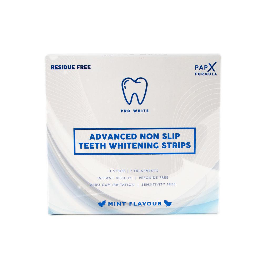 Box of Pro White teeth whitening strips with branding on a white background