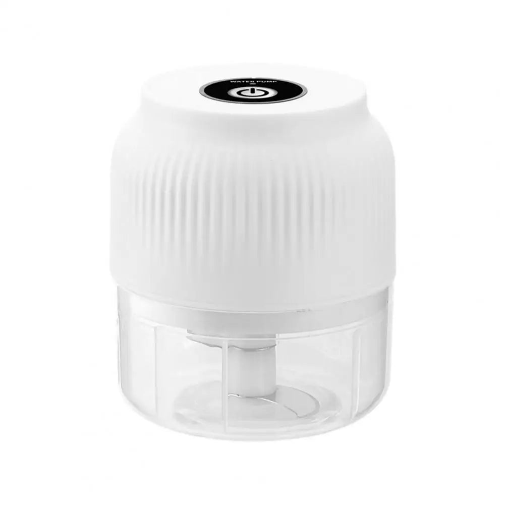 White cylindrical humidifier with power button on a white background