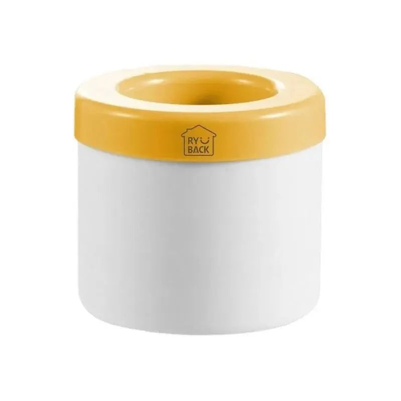 White container with a yellow lid on a white background