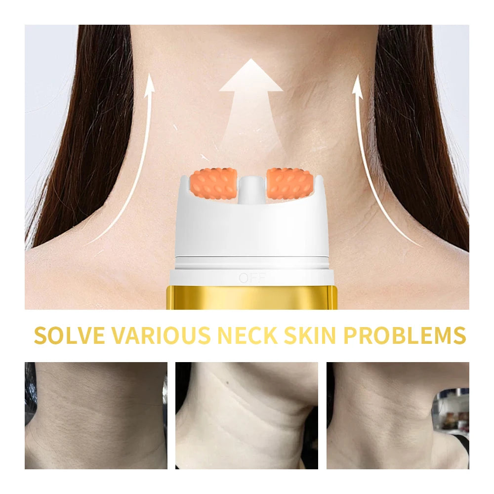 Neck skin care device with text 'Solve various neck skin problems' on a white background.