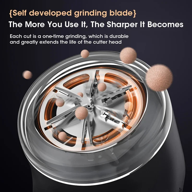 Close-up of a grinding wheel with text highlighting its self-developed blade technology on a dark background.