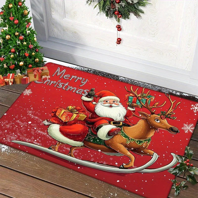 Jolly Holly Welcome Outdoor Christmas Doormat | Festive Santa & Gingerbread Man