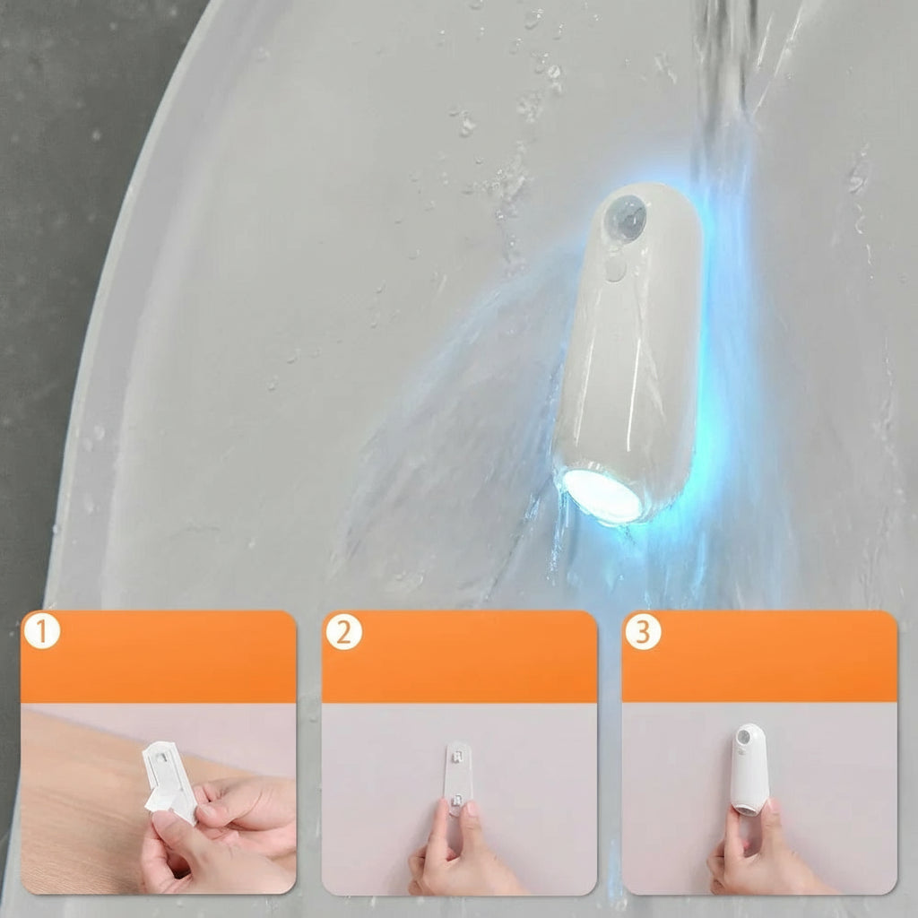 Wall-mounted light fixture with waterproof feature, installation steps, and water exposure demonstration.