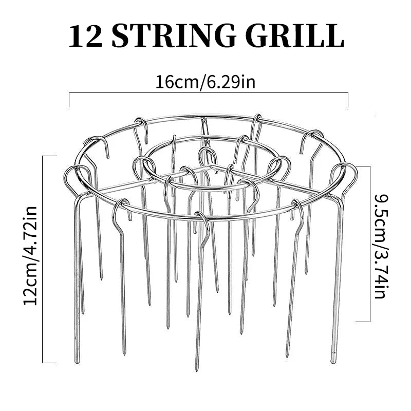 12-string grill with dimensions labeled on a white background