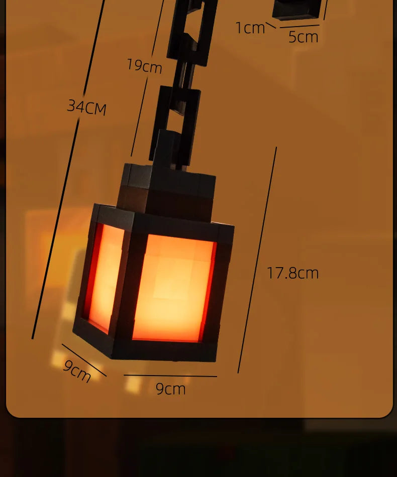 Pendant light with dimensions labeled on an orange background
