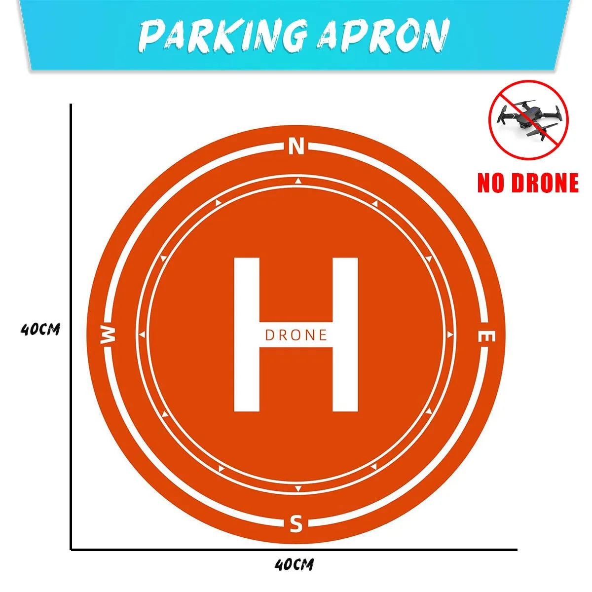 Orange drone parking apron with 'H' marking and no drone symbol on a white background