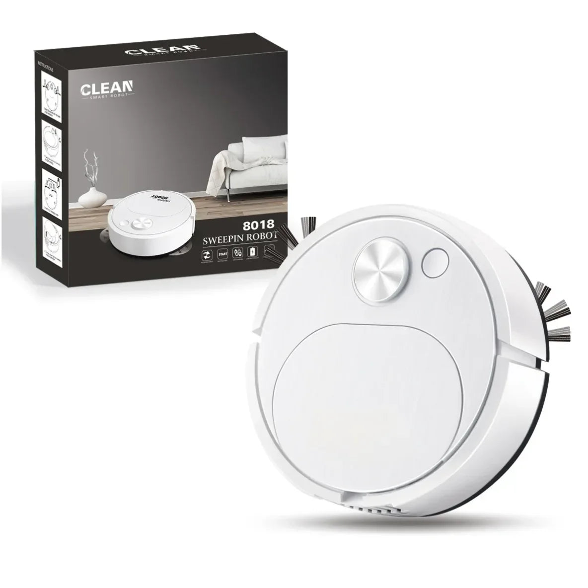 Robotic vacuum cleaner with packaging on a white background