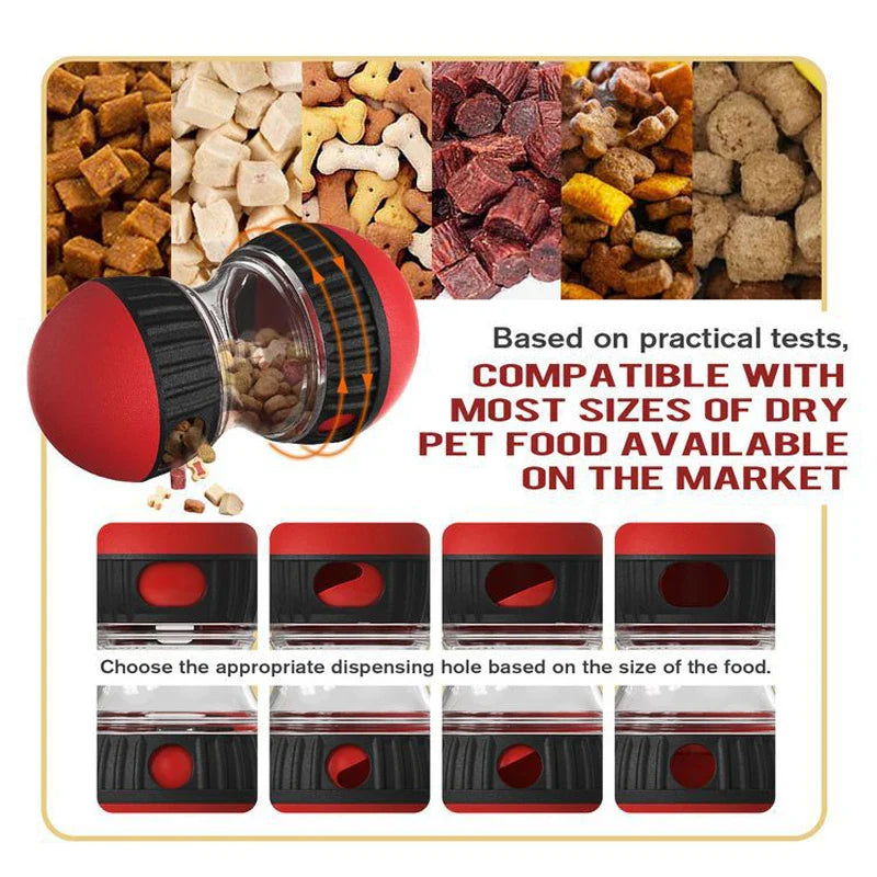 Pet food dispenser with various types of pet food displayed above it.