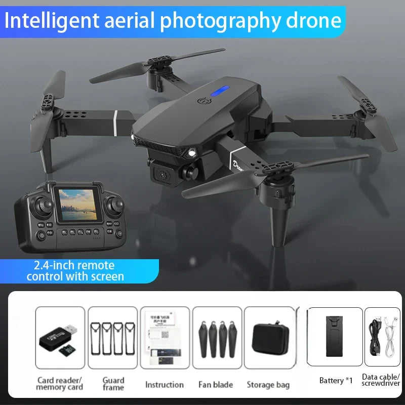 Intelligent aerial photography drone with remote control on a reflective surface