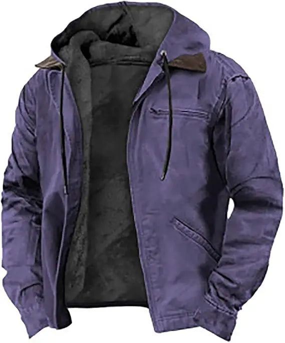 Purple jacket with a hood on a white background