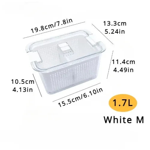 White plastic basket with measurements on a white background