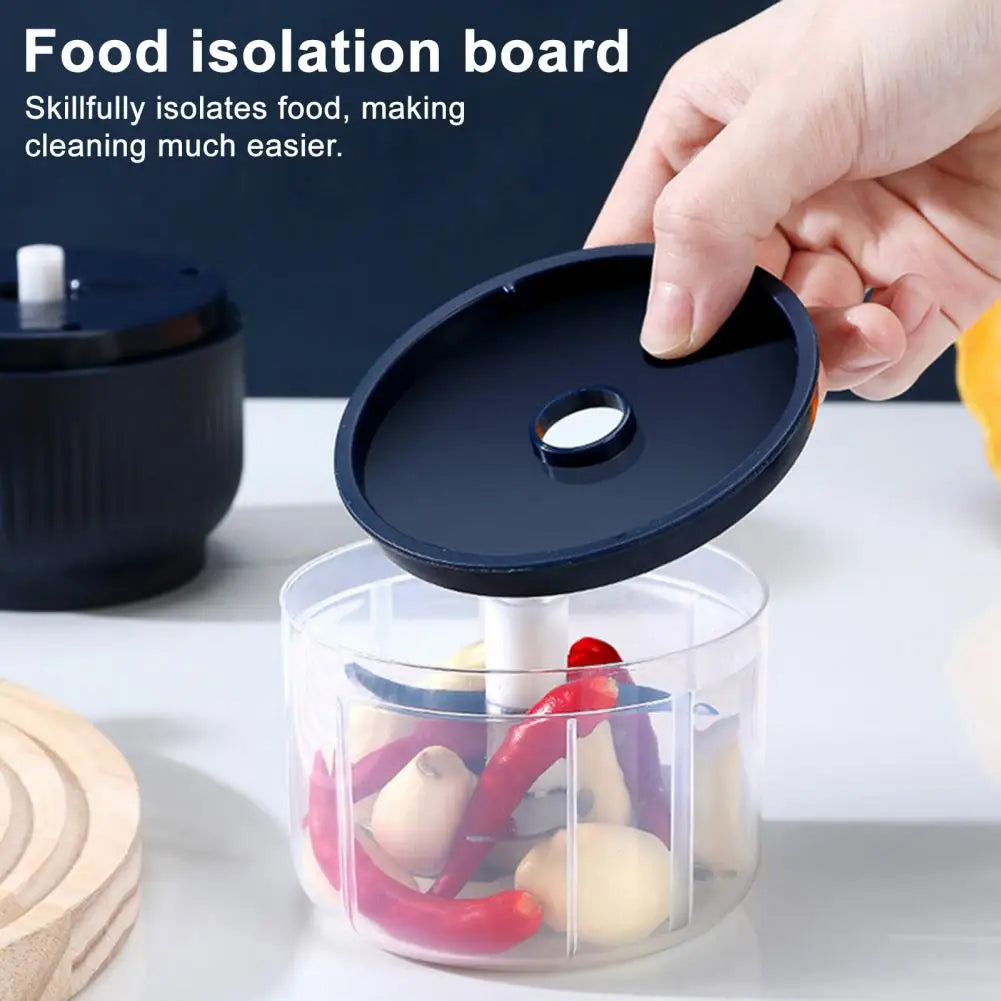 Hand opening a food isolation board with food items inside, on a white surface.