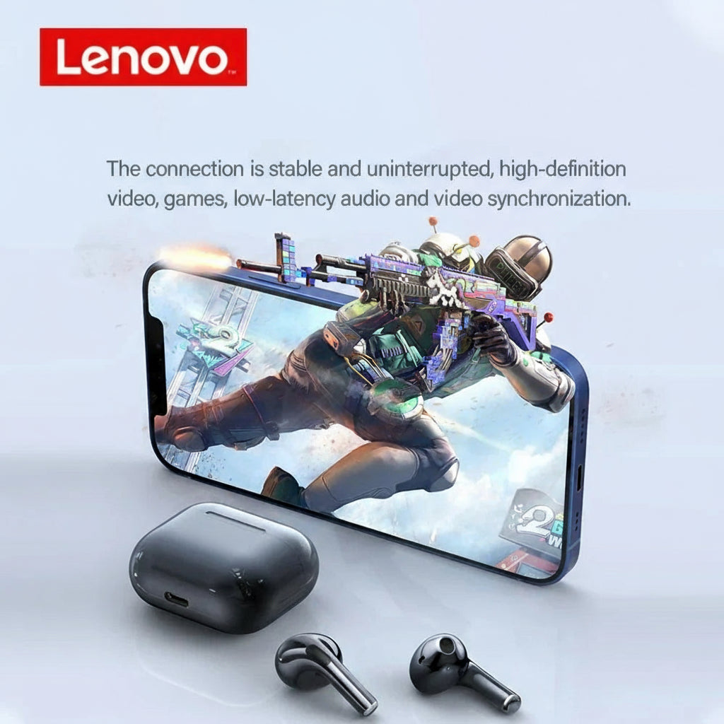 Lenovo gaming phone with earbuds on a light gray background