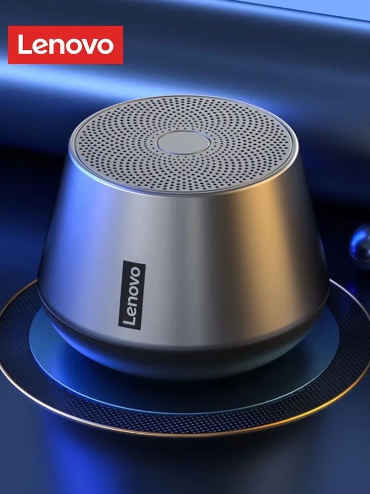 Lenovo speaker on a dark blue background with Lenovo logo above