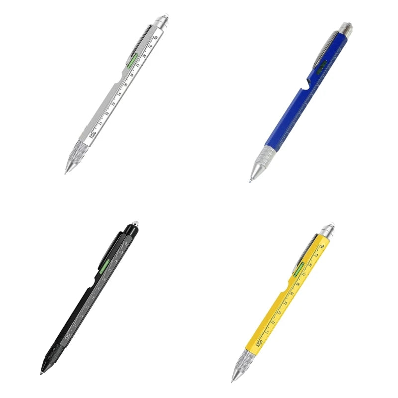 Four pens in different colors on a white background
