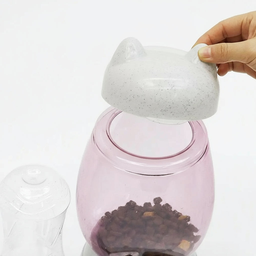 Pink container with a white lid being held, text indicating the lid can be removed.