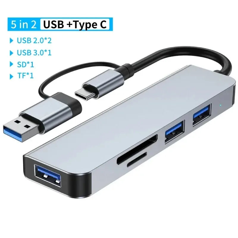 8 Port 5Gbps USB 3.0 HUB USB-C HUB Docking Station High Speed Splitter Multiport OTG Adapter Card Reader for PC / Laptops / MacBook