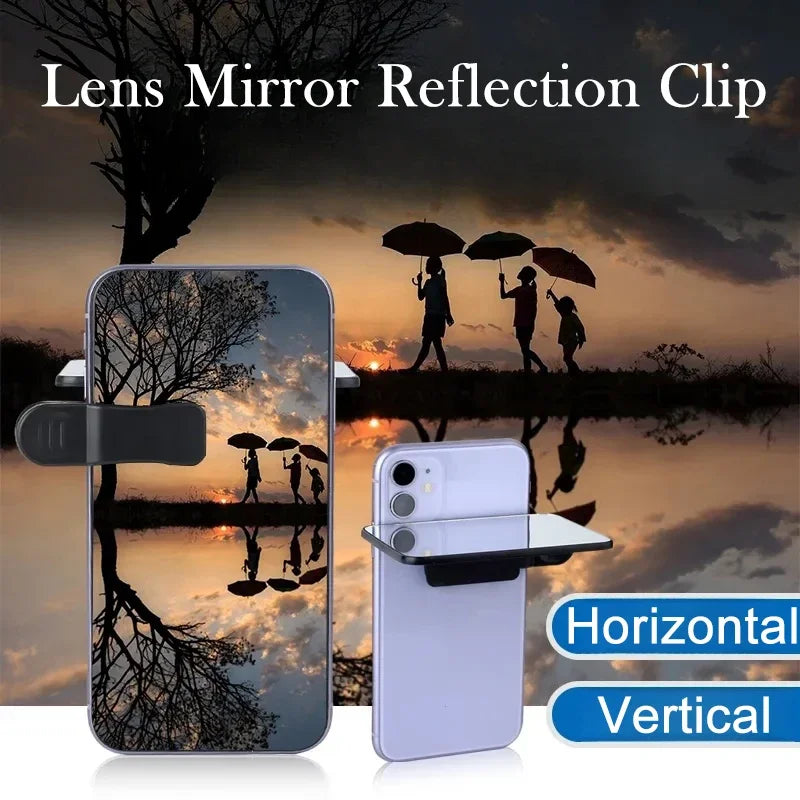 Phone case with mirror reflection feature against a scenic sunset background