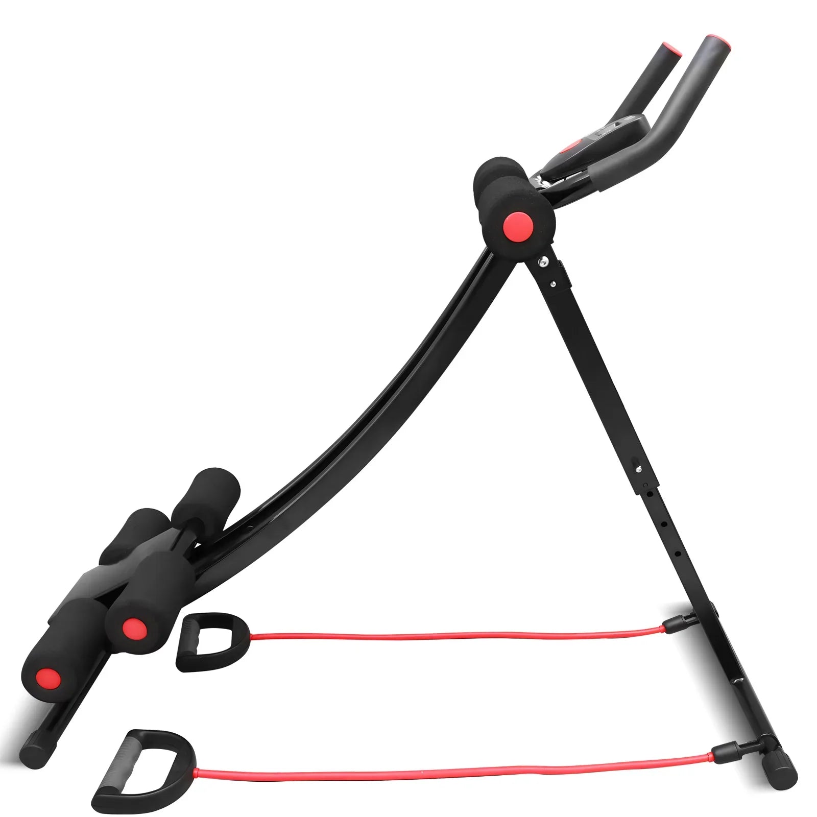 Black and red exercise device on a white background