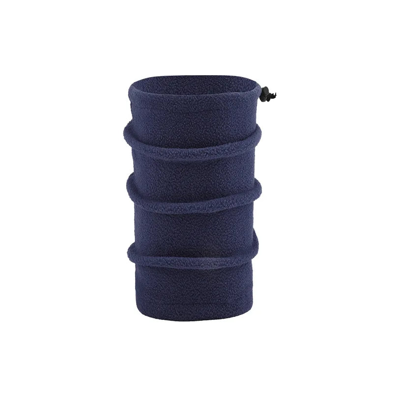 Navy blue fleece neck gaiter on a white background