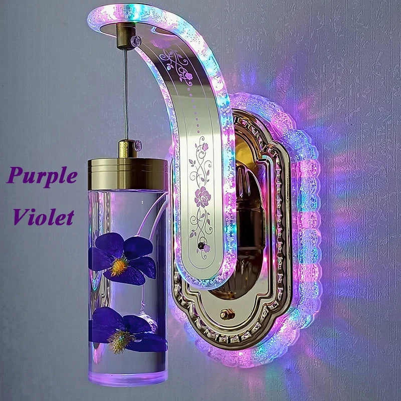 Decorative wall light with floral design and 'Purple Violet' text on a gray background