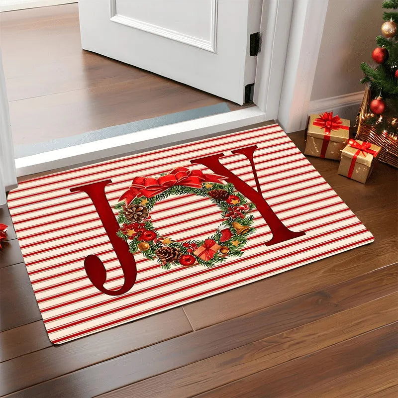 Jolly Holly Welcome Outdoor Christmas Doormat | Festive Santa & Gingerbread Man