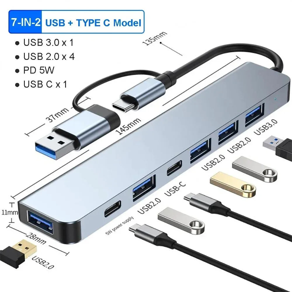 8 Port 5Gbps USB 3.0 HUB USB-C HUB Docking Station High Speed Splitter Multiport OTG Adapter Card Reader for PC / Laptops / MacBook