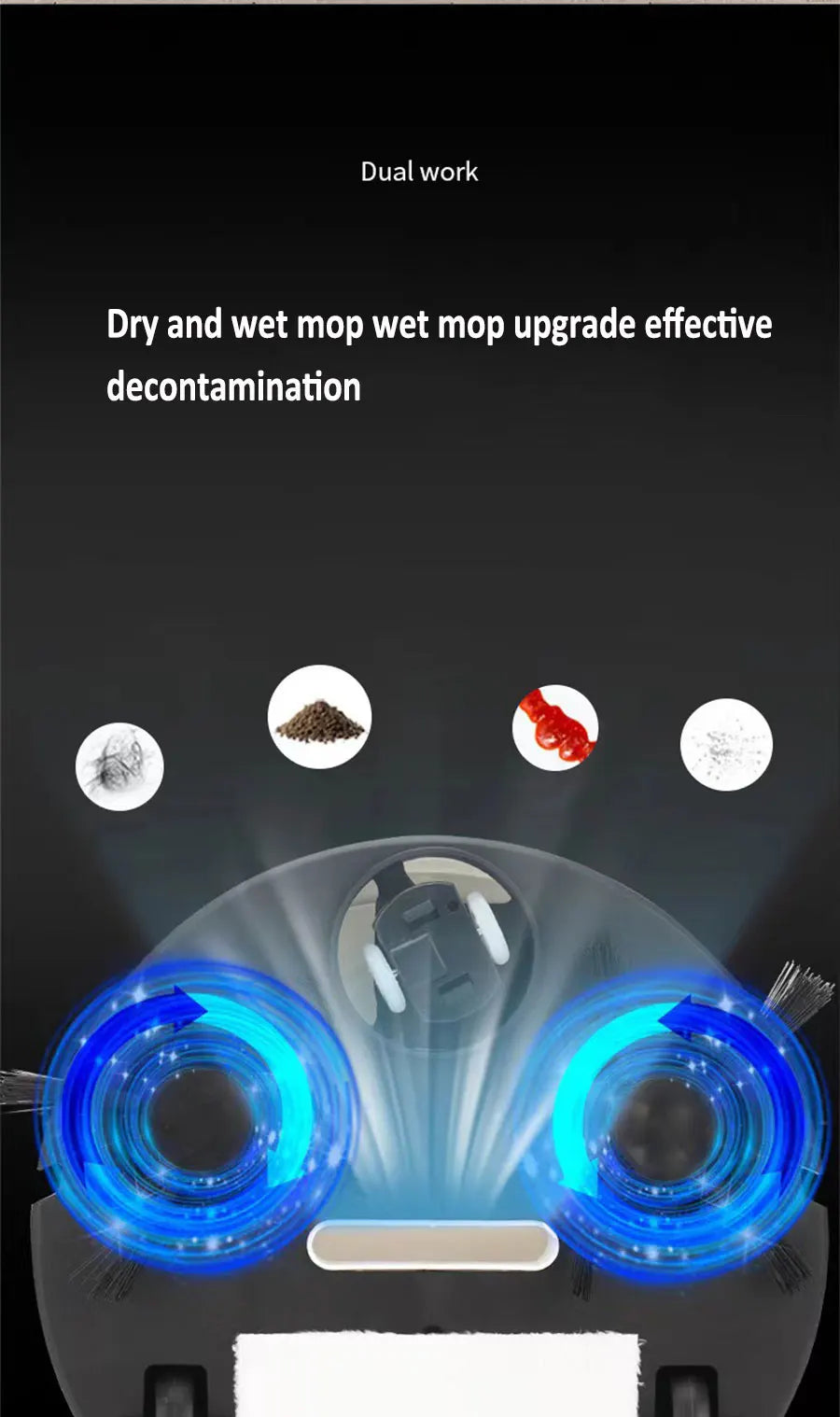 Mop with dual work capabilities for dry and wet mopping on a dark background