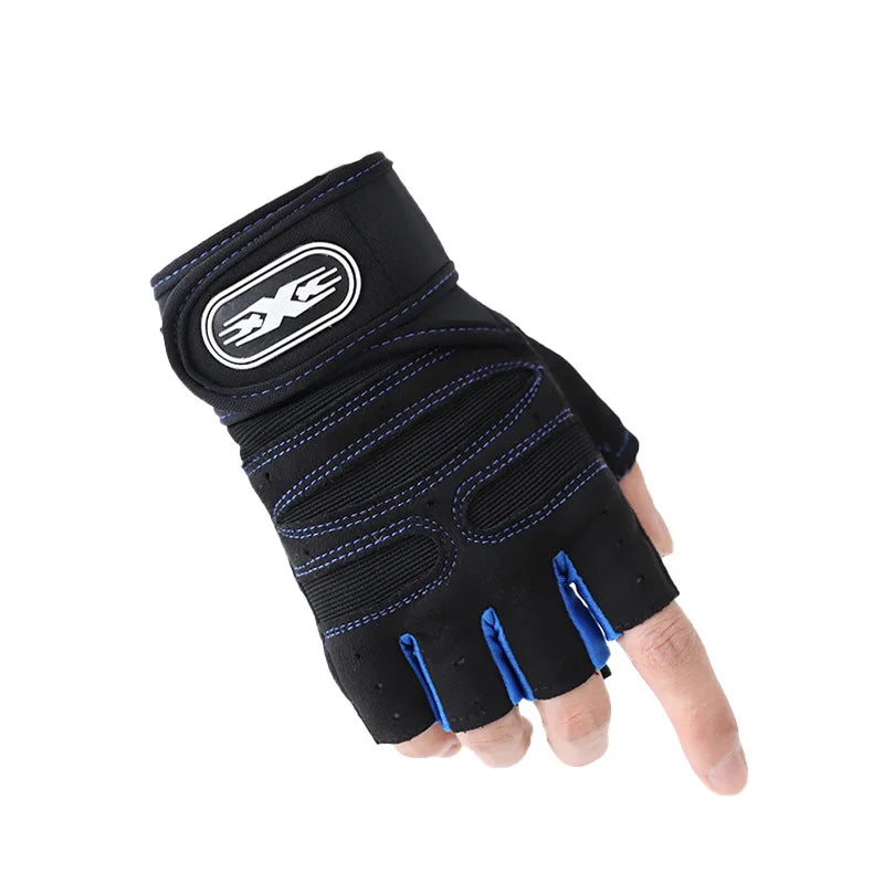Black and blue glove with a brand logo on a white background