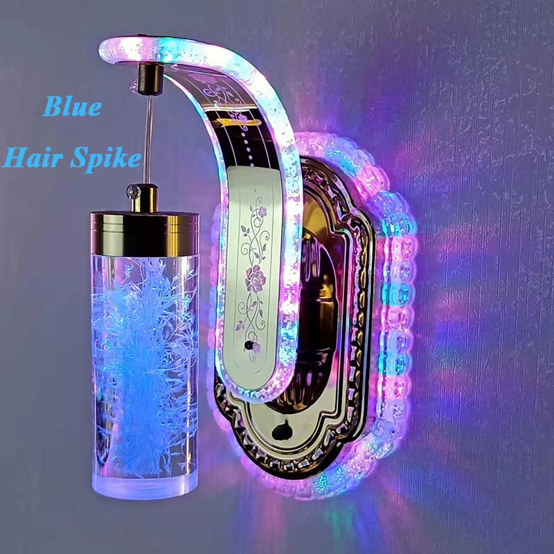 Decorative hair spike with LED lights and blue hair on a dark background