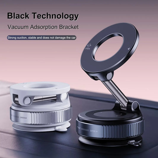 Black Technology vacuum adsorption bracket on a reflective surface with a pink gradient background