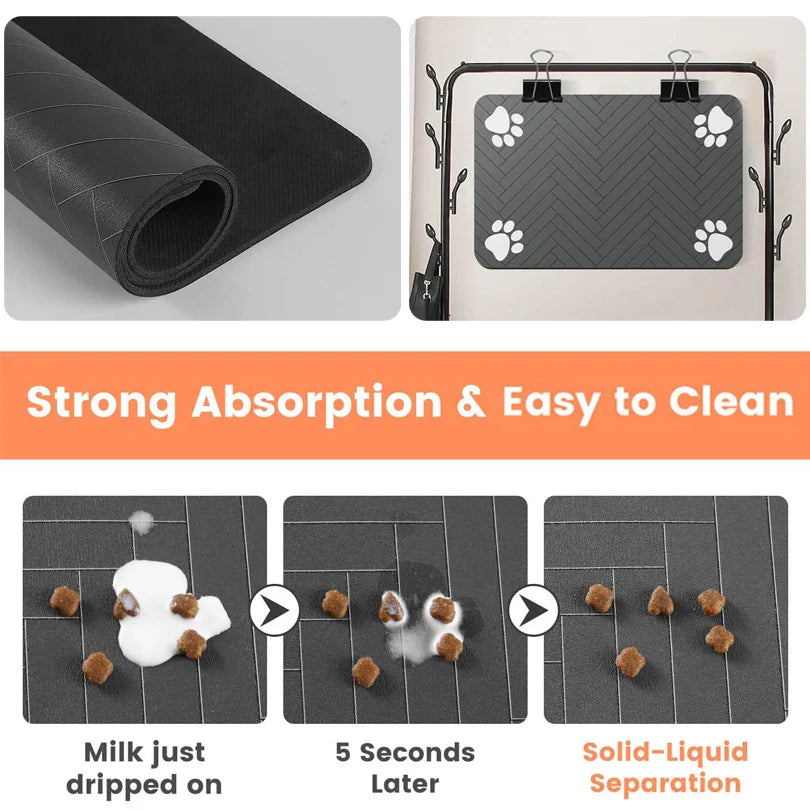 Pet mat with strong absorption and easy cleaning features, showing milk and solid-liquid separation.