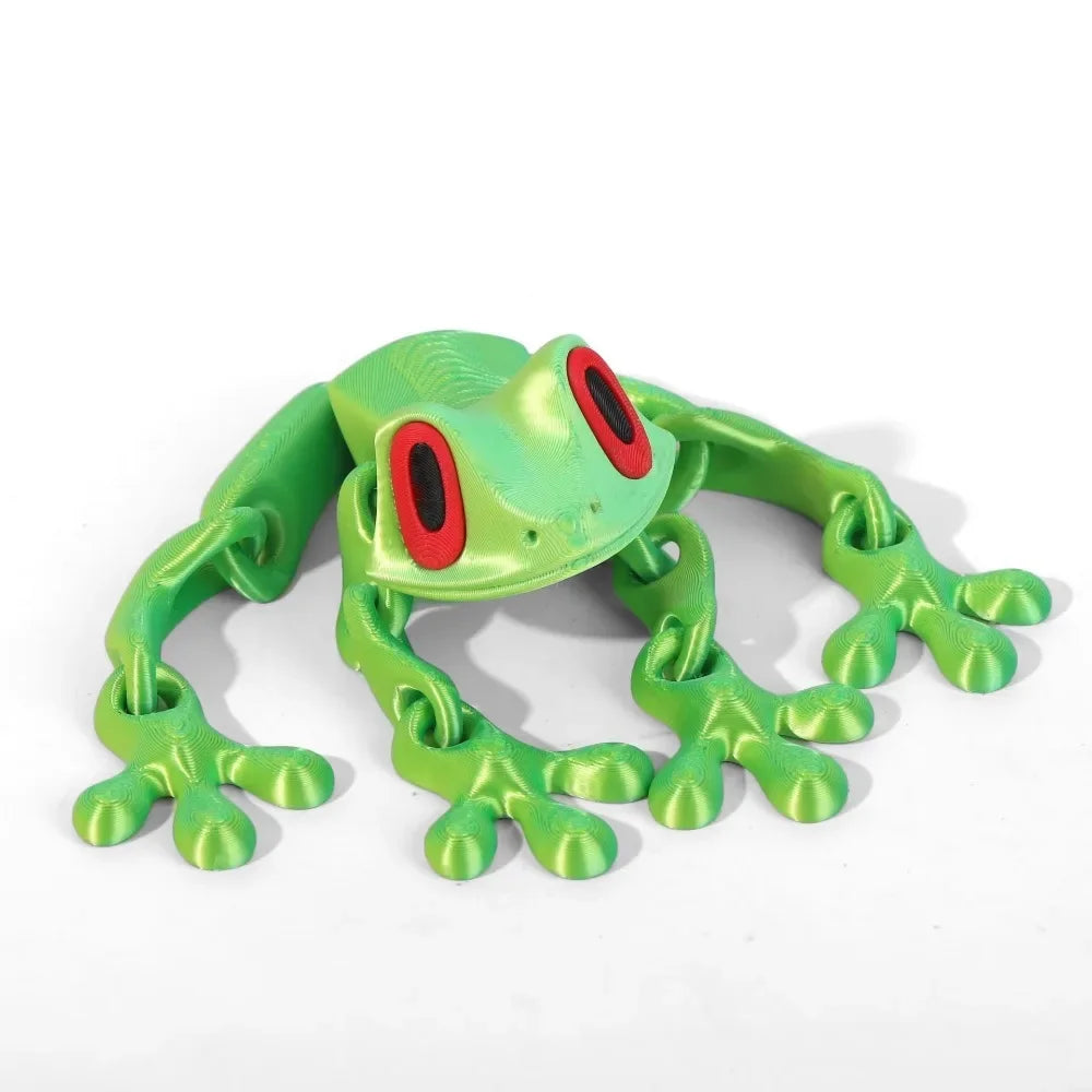 Toy frog with red eyes on a white background