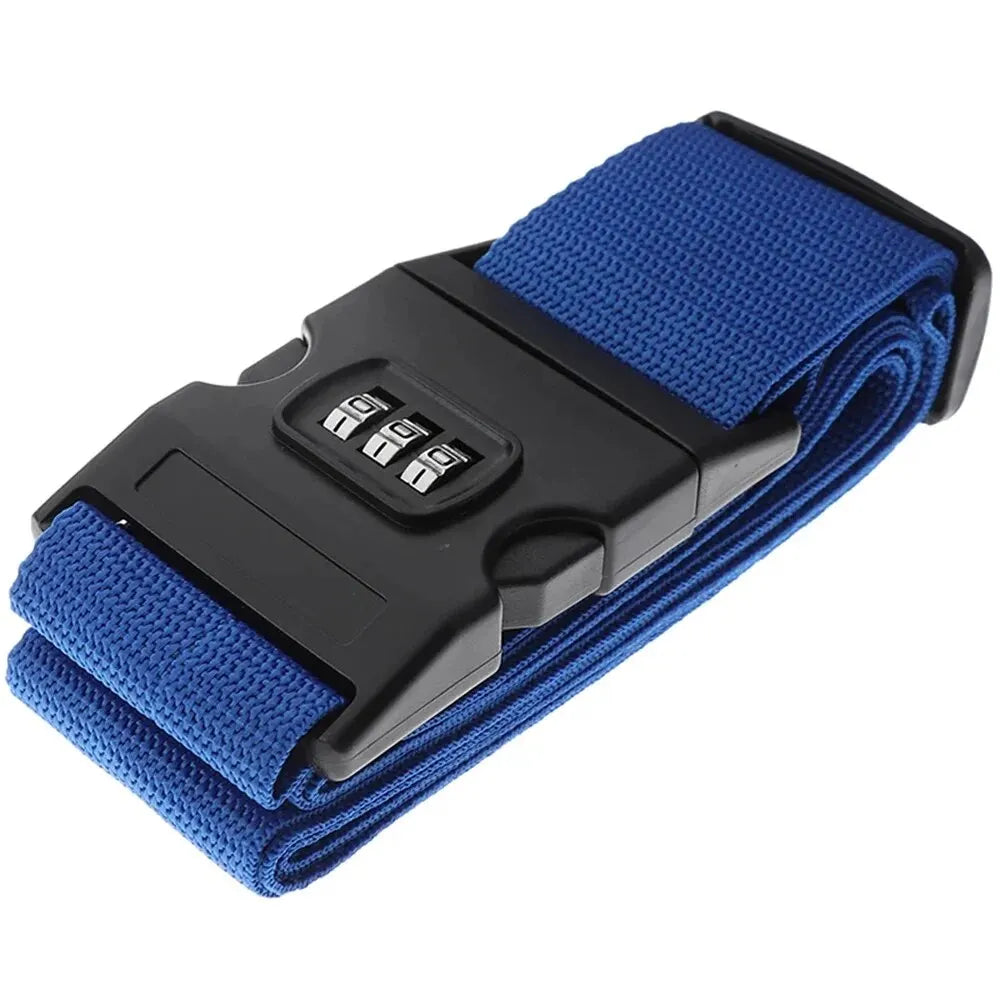 Blue strap with a black combination lock on a white background