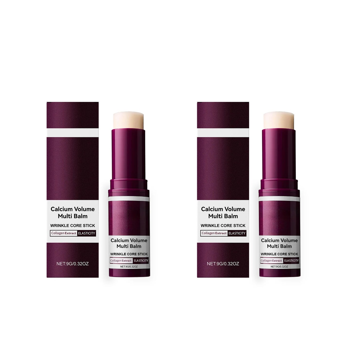 Two bottles of Calcium Volume Multi Balm on a white background