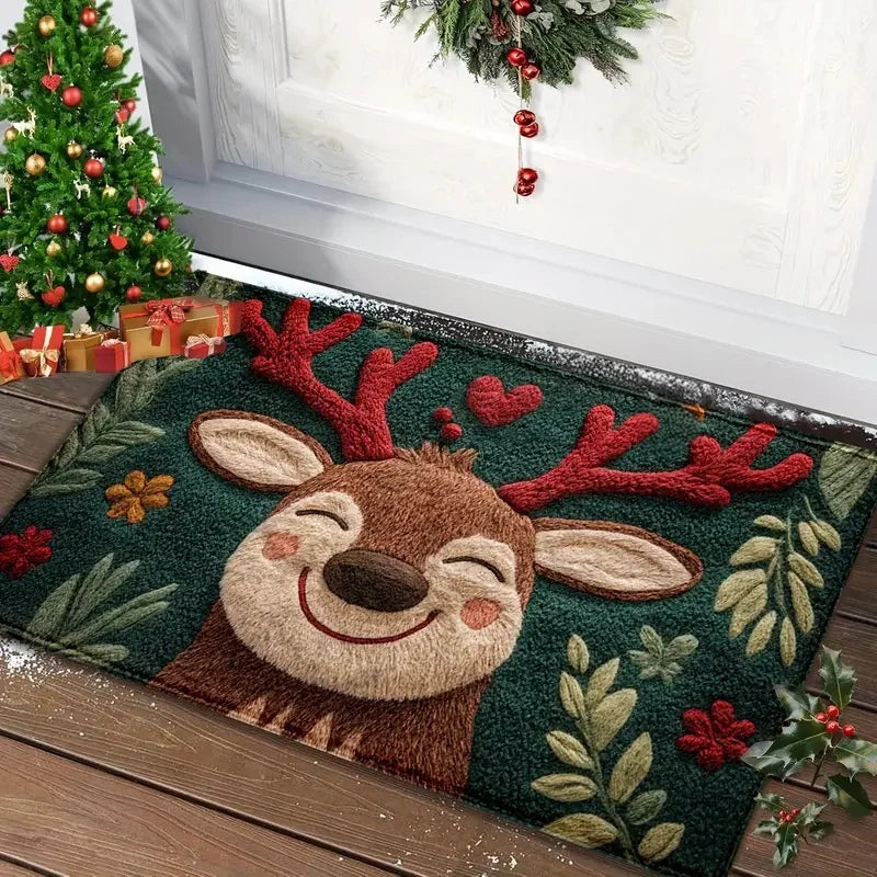 Jolly Holly Welcome Outdoor Christmas Doormat | Festive Santa & Gingerbread Man