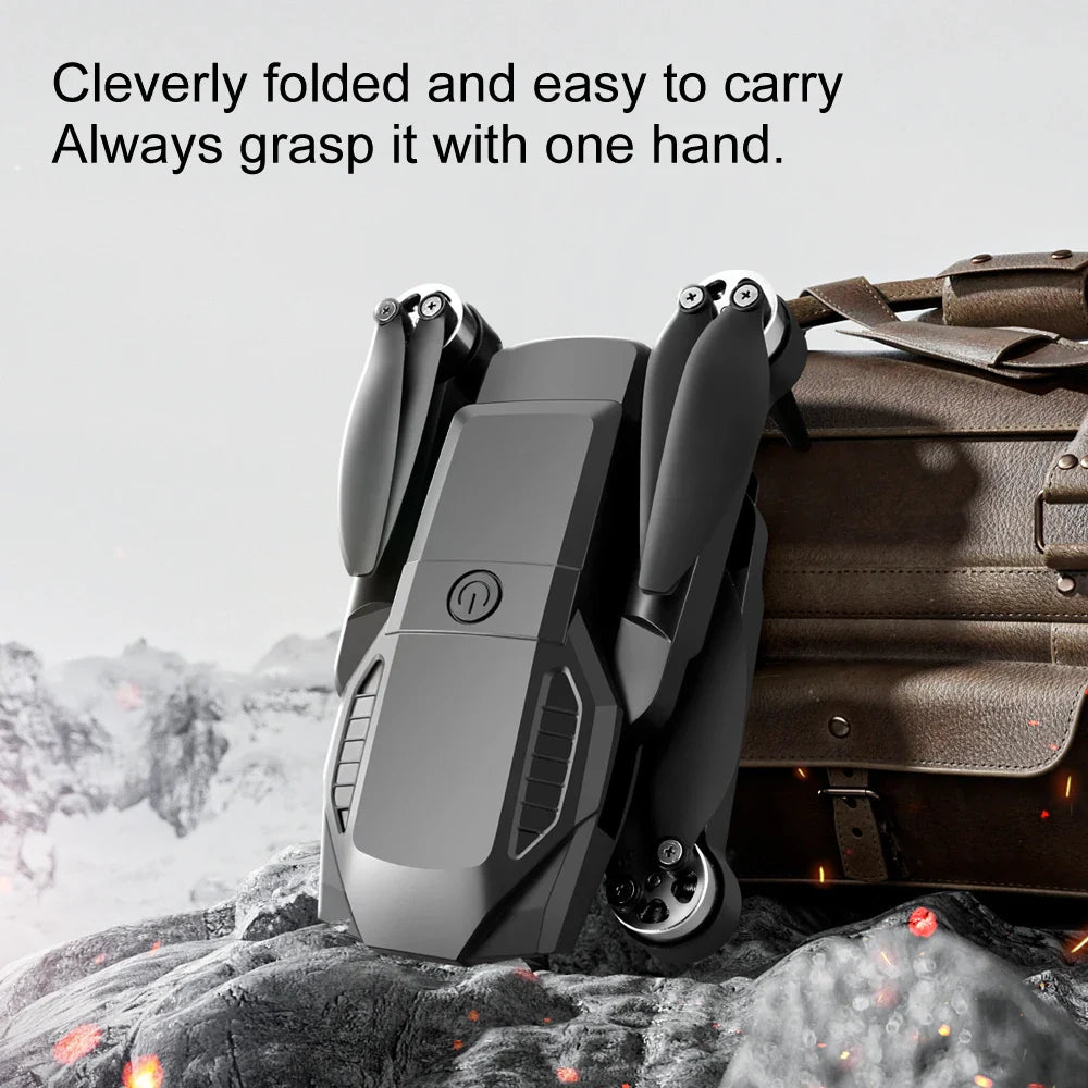 Foldable device with text 'Cleverly folded and easy to carry Always grasp it with one hand.' on a snowy background.