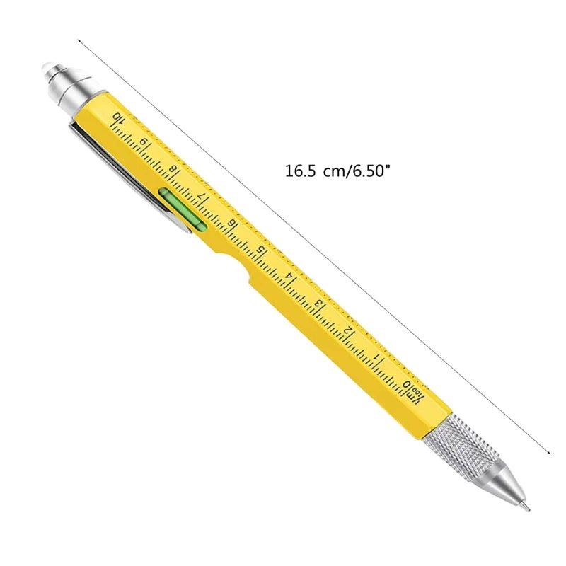 Yellow mechanical pencil with measurement markings on a white background